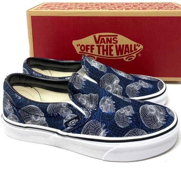 VANS Women Size VN0A33TB9IB Classic Slip On Wireframe Skull Black Canvas Sneaker - Picture 3 of 10